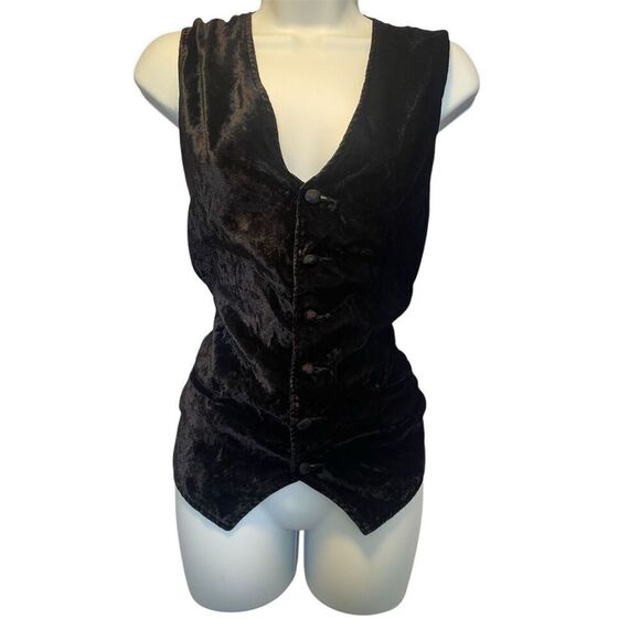Campia Vintage Women’s Goth Black Velvet Vest 80’s 90’s - Picture 2 of 6